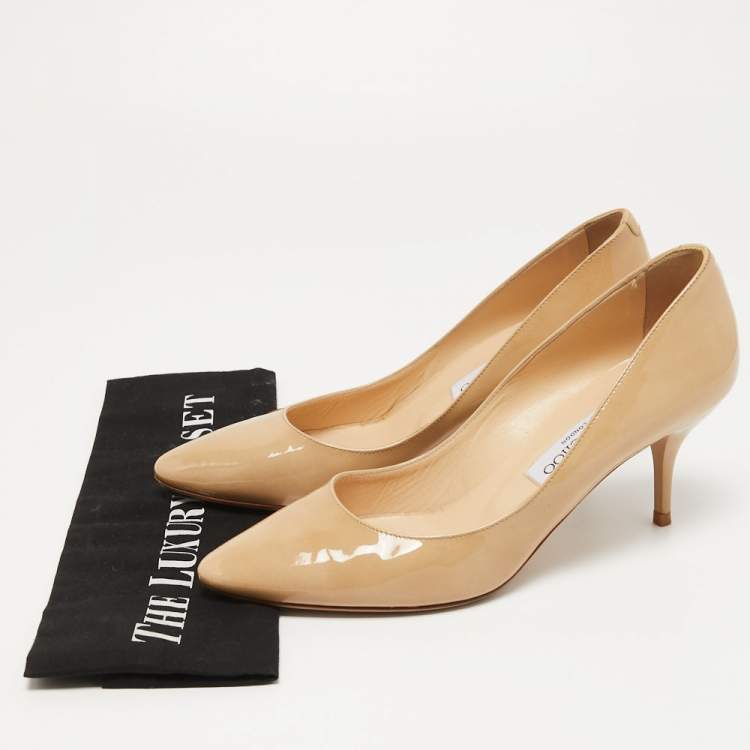 Pre Owned Jimmy Choo Beige Patent Leather Pumps Size 38.5