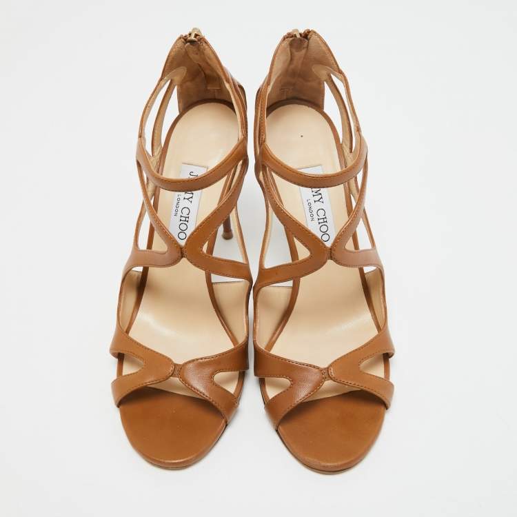 Pre Owned Jimmy Choo Brown Leather Leslie Sandals Size 40.5