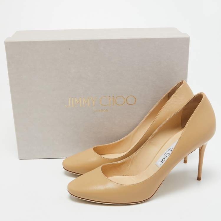 Pre Owned Jimmy Choo Beige Leather ESME 85 Pumps Size 39