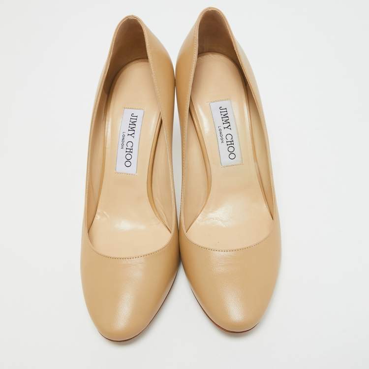 Pre Owned Jimmy Choo Beige Leather ESME 85 Pumps Size 39