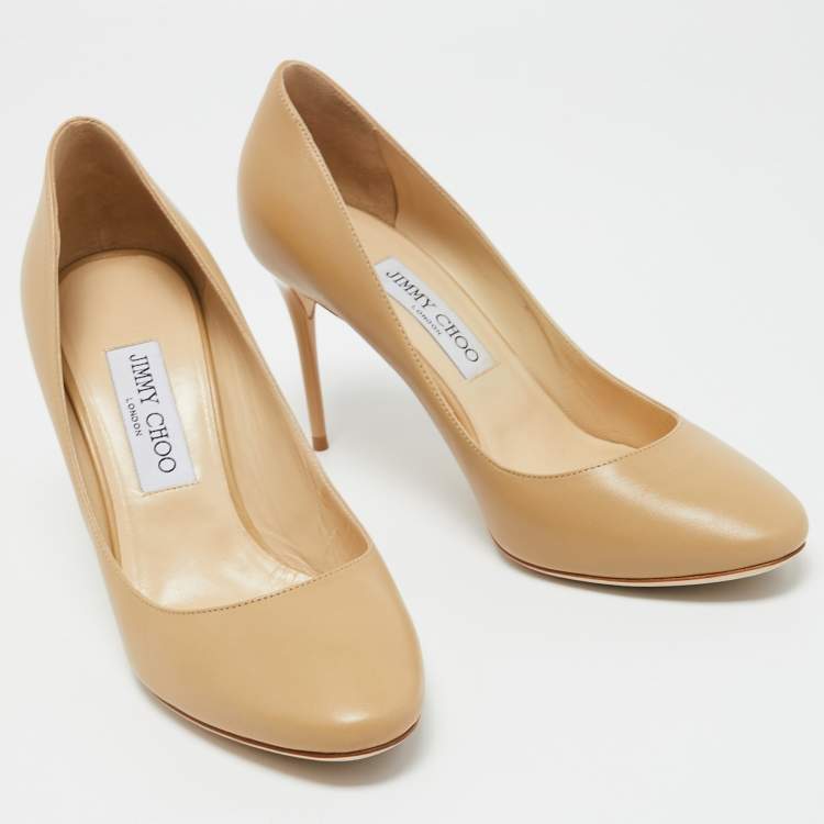 Pre Owned Jimmy Choo Beige Leather ESME 85 Pumps Size 39