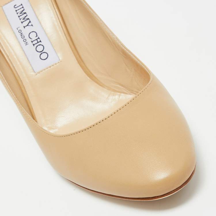 Pre Owned Jimmy Choo Beige Leather ESME 85 Pumps Size 39