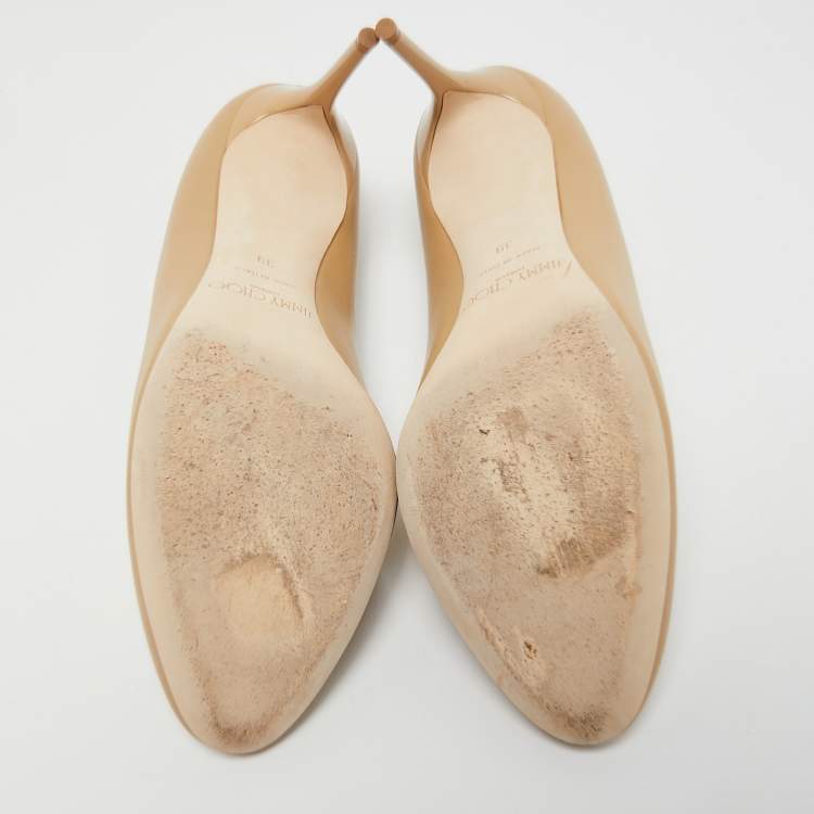 Pre Owned Jimmy Choo Beige Leather ESME 85 Pumps Size 39