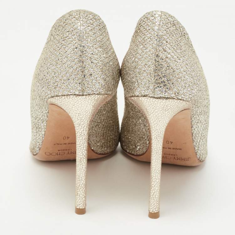 Pre Owned Jimmy Choo Gold Glitter and Leather Romy Pointed Toe Pumps Size 40