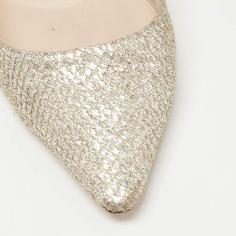 Pre Owned Jimmy Choo Gold Glitter and Leather Romy Pointed Toe Pumps Size 40