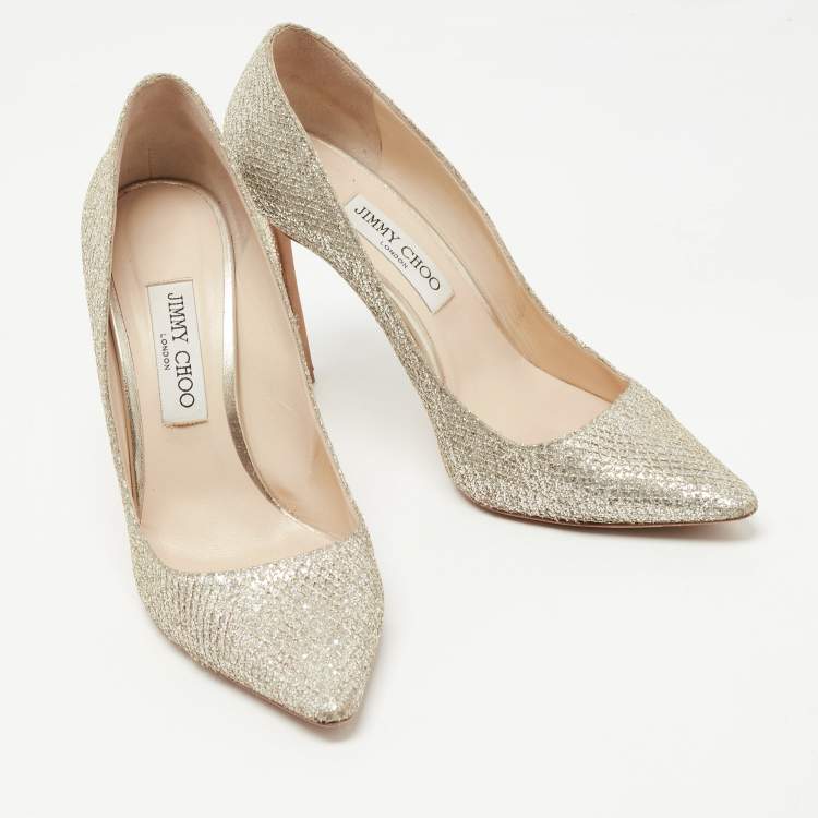 Pre Owned Jimmy Choo Gold Glitter and Leather Romy Pointed Toe Pumps Size 40