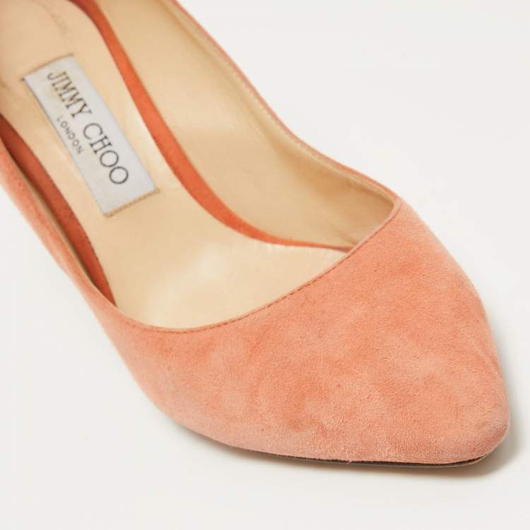 Pre Owned Jimmy Choo Peach Pink Suede Romy Pumps Size 39