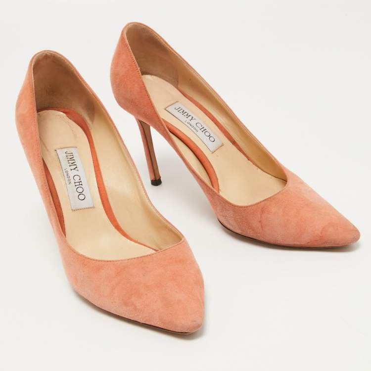 Pre Owned Jimmy Choo Peach Pink Suede Romy Pumps Size 39