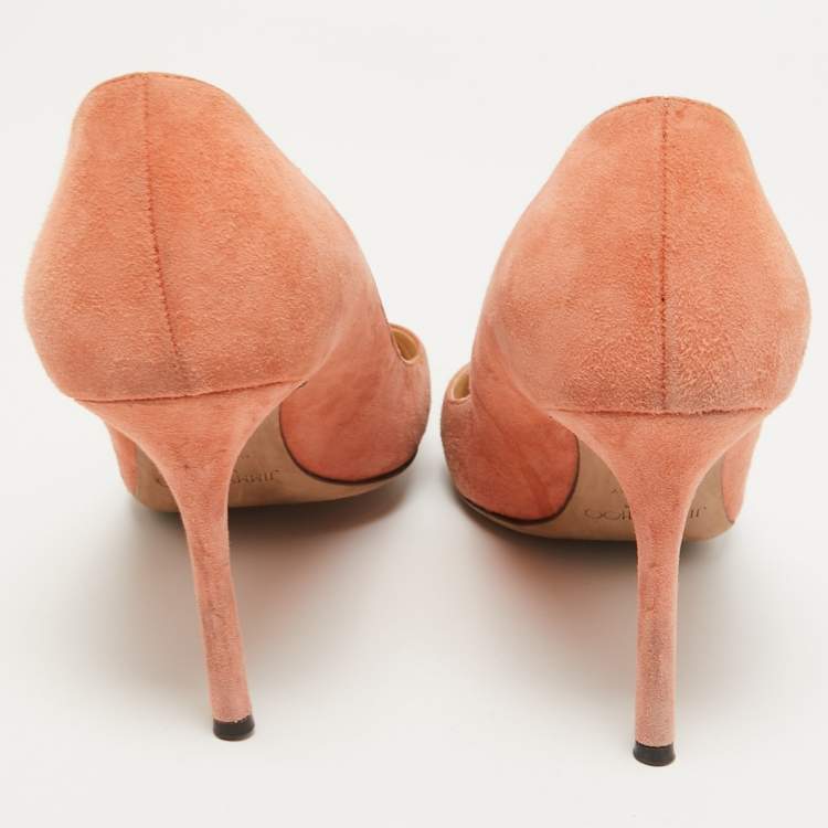 Pre Owned Jimmy Choo Peach Pink Suede Romy Pumps Size 39
