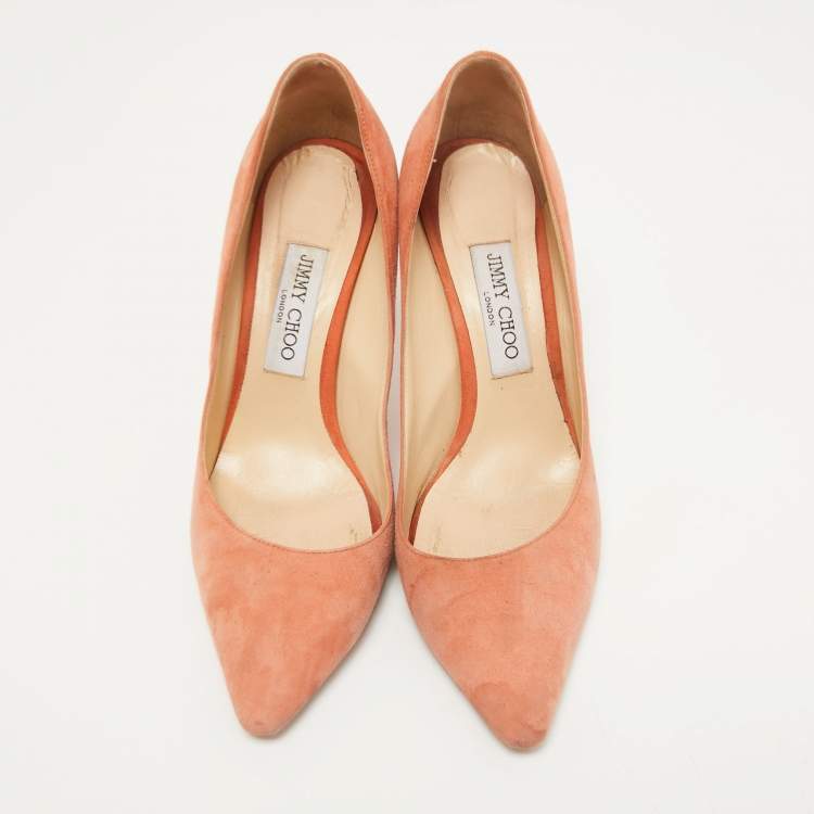 Pre Owned Jimmy Choo Peach Pink Suede Romy Pumps Size 39