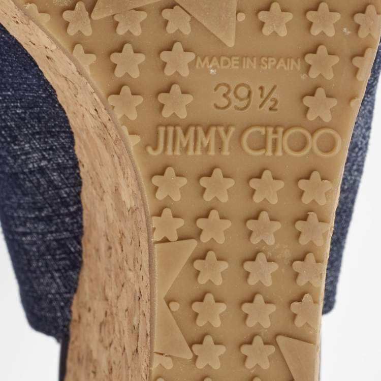 Pre Owned Jimmy Choo Navy Blue Denim Praise Cork Wedge Pumps Size 39.5