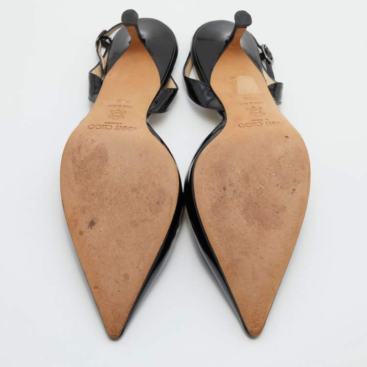 Pre Owned Jimmy Choo Black Patent Leather Slingback Sandals Size 39.5
