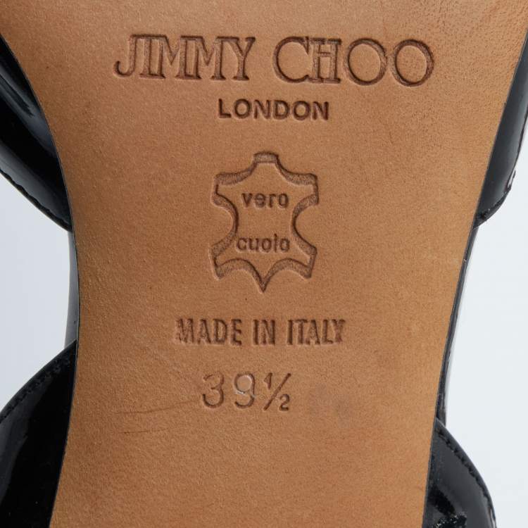 Pre Owned Jimmy Choo Black Patent Leather Slingback Sandals Size 39.5