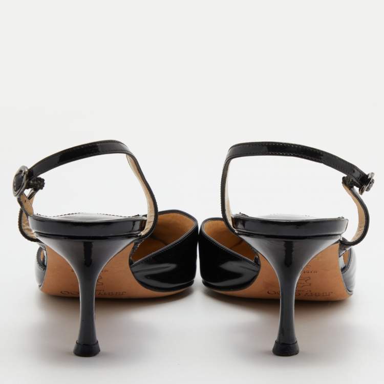 Pre Owned Jimmy Choo Black Patent Leather Slingback Sandals Size 39.5