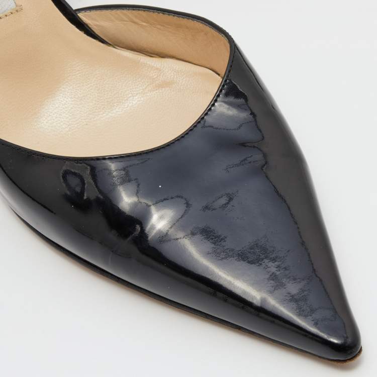 Pre Owned Jimmy Choo Black Patent Leather Slingback Sandals Size 39.5