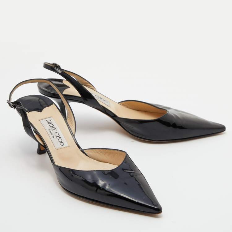 Pre Owned Jimmy Choo Black Patent Leather Slingback Sandals Size 39.5