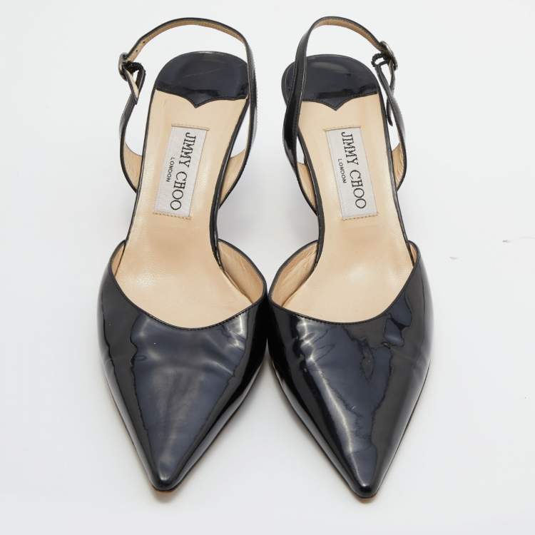 Pre Owned Jimmy Choo Black Patent Leather Slingback Sandals Size 39.5