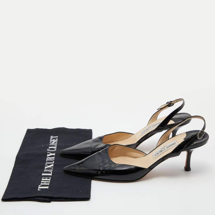 Pre Owned Jimmy Choo Black Patent Leather Slingback Sandals Size 39.5