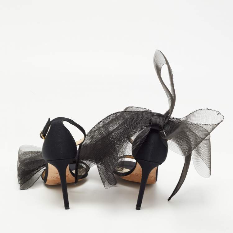 مملوكة مسبقًا Jimmy Choo Black Canvas Aveline Bow Sandals Size 36