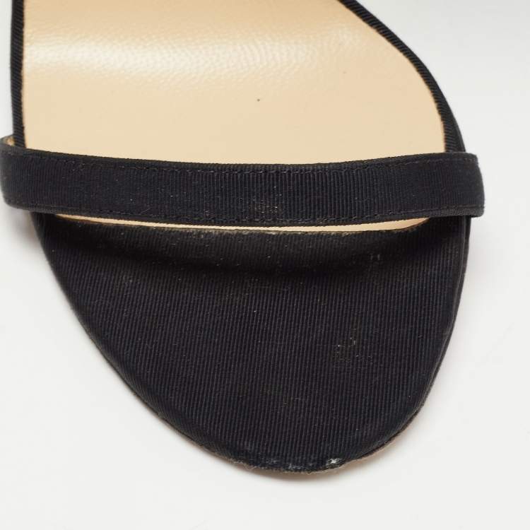 مملوكة مسبقًا Jimmy Choo Black Canvas Aveline Bow Sandals Size 36