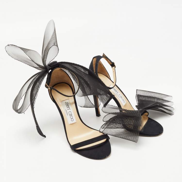 مملوكة مسبقًا Jimmy Choo Black Canvas Aveline Bow Sandals Size 36