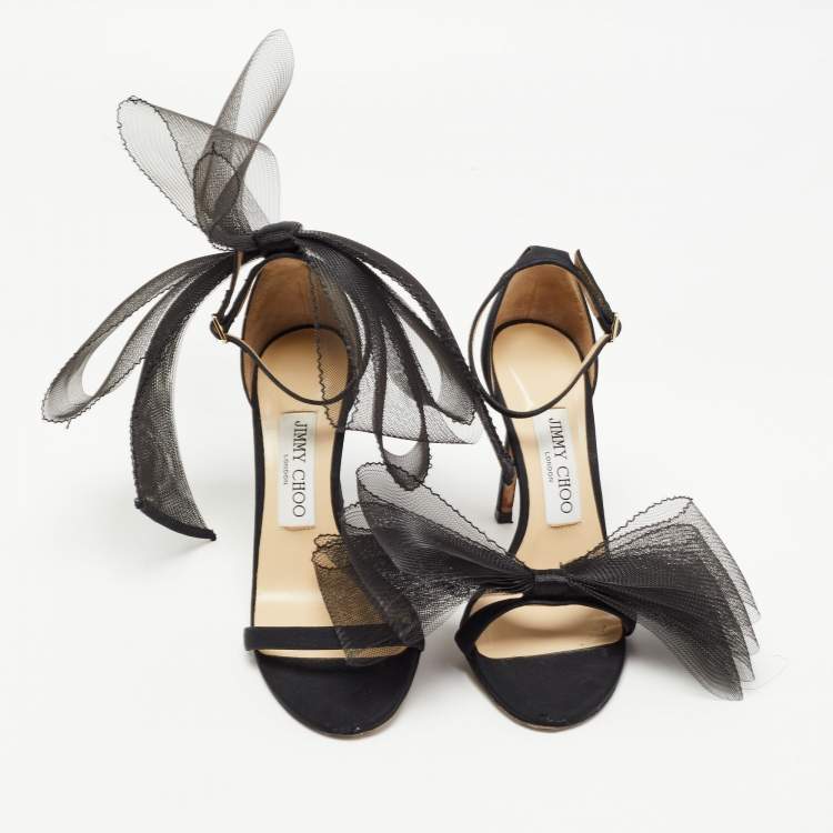 مملوكة مسبقًا Jimmy Choo Black Canvas Aveline Bow Sandals Size 36