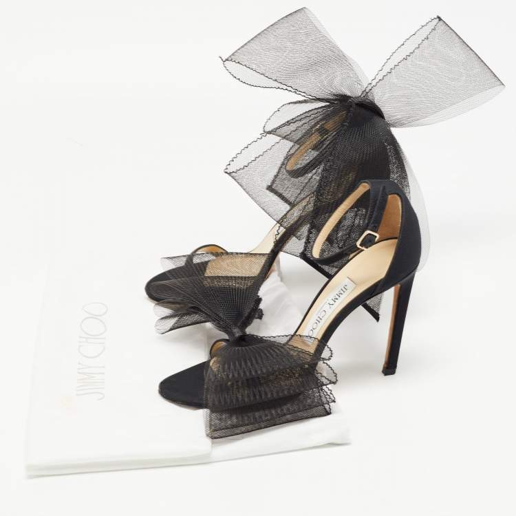 مملوكة مسبقًا Jimmy Choo Black Canvas Aveline Bow Sandals Size 36