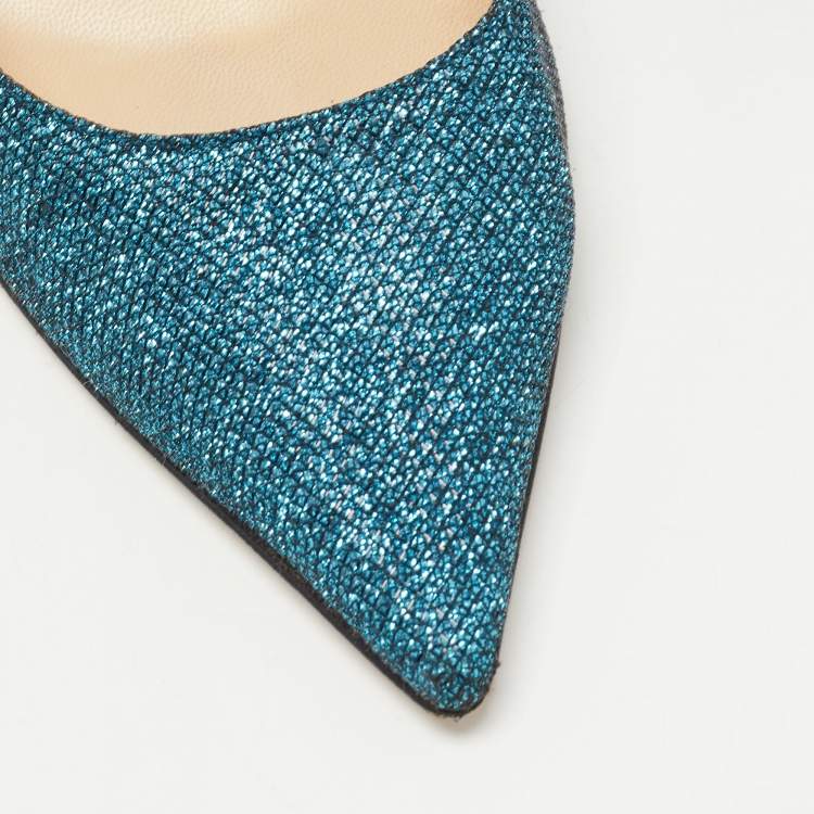 Pre Owned Jimmy Choo Blue Lurex Fabric Abel Pumps Size 39