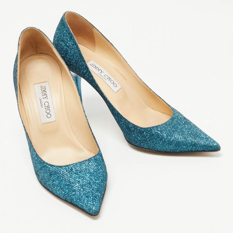 Pre Owned Jimmy Choo Blue Lurex Fabric Abel Pumps Size 39