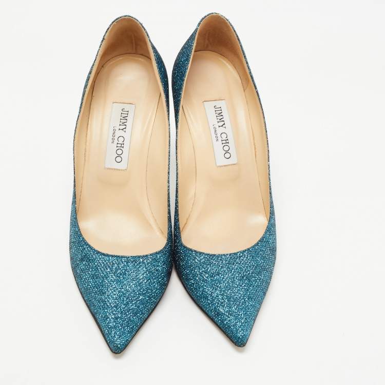 Pre Owned Jimmy Choo Blue Lurex Fabric Abel Pumps Size 39