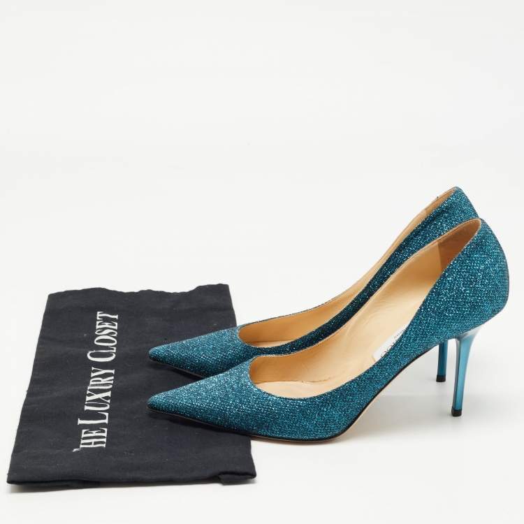 Pre Owned Jimmy Choo Blue Lurex Fabric Abel Pumps Size 39
