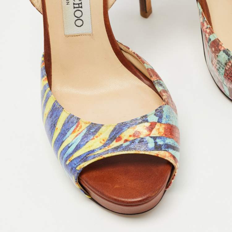 Pre Owned Jimmy Choo Multicolor Canvas Platform Sandals Size 37