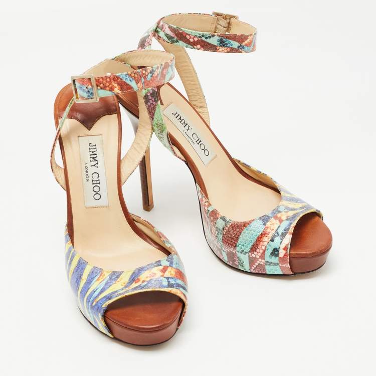 Pre Owned Jimmy Choo Multicolor Canvas Platform Sandals Size 37