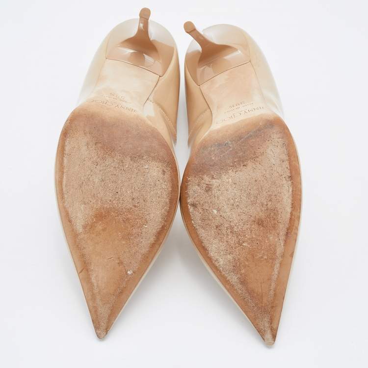 Pre Owned Jimmy Choo Nude Beige Patent Leather Romy Pointed Toe Pumps Size 39.5