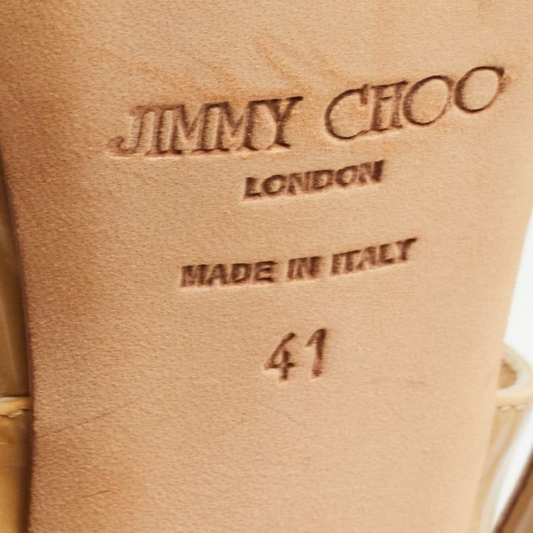 Pre Owned Jimmy Choo Beige Patent Leather Platform Vamp  Sandals Size 41