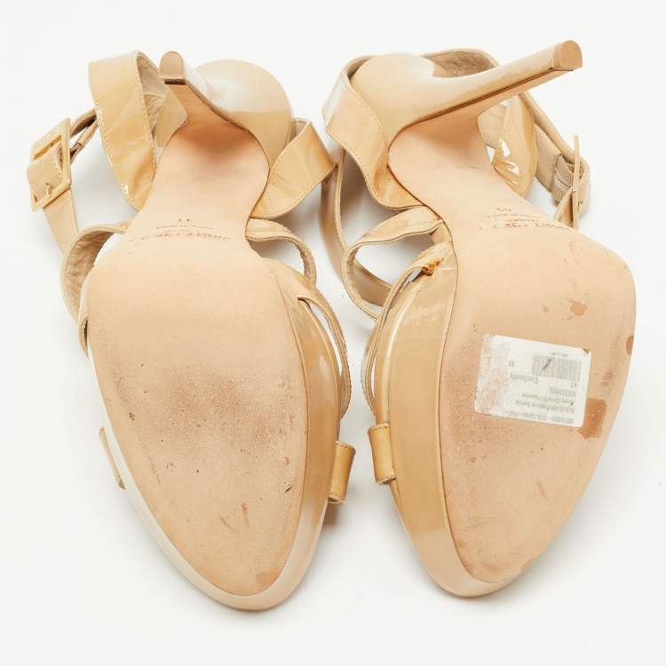 Pre Owned Jimmy Choo Beige Patent Leather Platform Vamp  Sandals Size 41