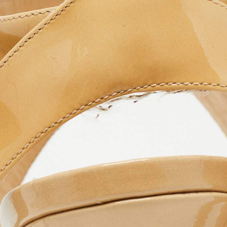Pre Owned Jimmy Choo Beige Patent Leather Platform Vamp  Sandals Size 41