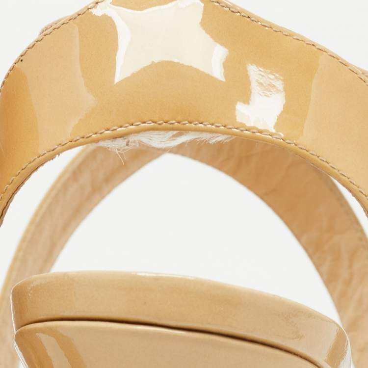 Pre Owned Jimmy Choo Beige Patent Leather Platform Vamp  Sandals Size 41