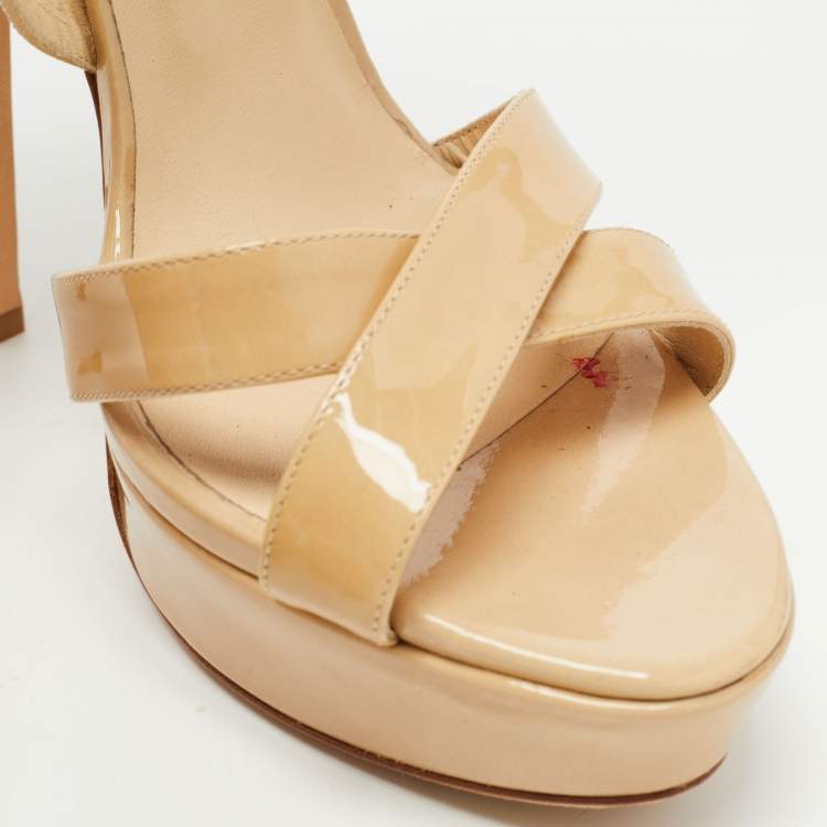 Pre Owned Jimmy Choo Beige Patent Leather Platform Vamp  Sandals Size 41