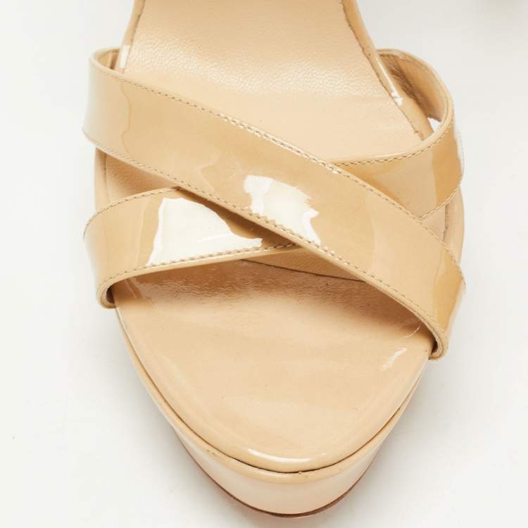 Pre Owned Jimmy Choo Beige Patent Leather Platform Vamp  Sandals Size 41