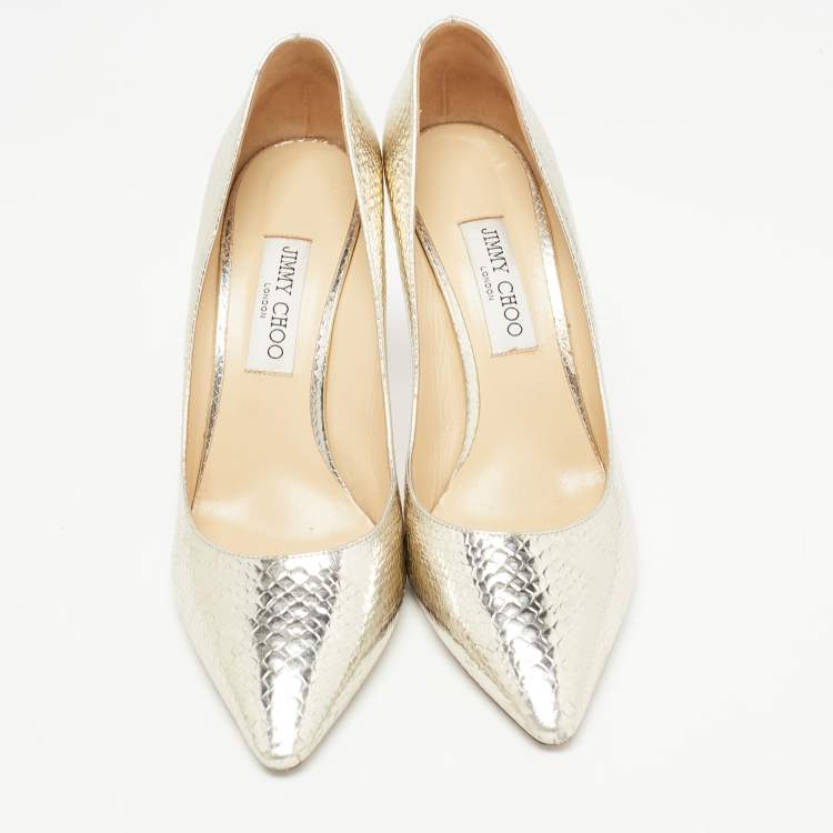 Pre Owned Jimmy Choo Metallic Gold Python Embossed Leather Pumps Size 42
