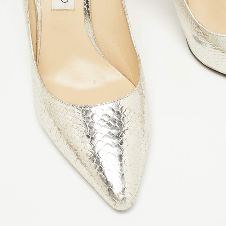 Pre Owned Jimmy Choo Metallic Gold Python Embossed Leather Pumps Size 42