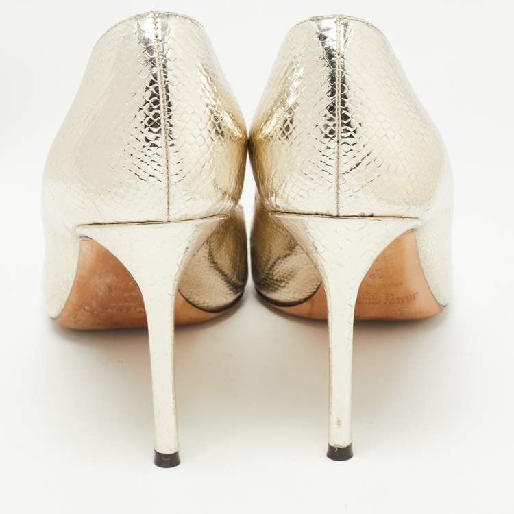 Pre Owned Jimmy Choo Metallic Gold Python Embossed Leather Pumps Size 42