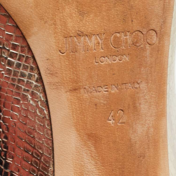 Pre Owned Jimmy Choo Metallic Gold Python Embossed Leather Pumps Size 42