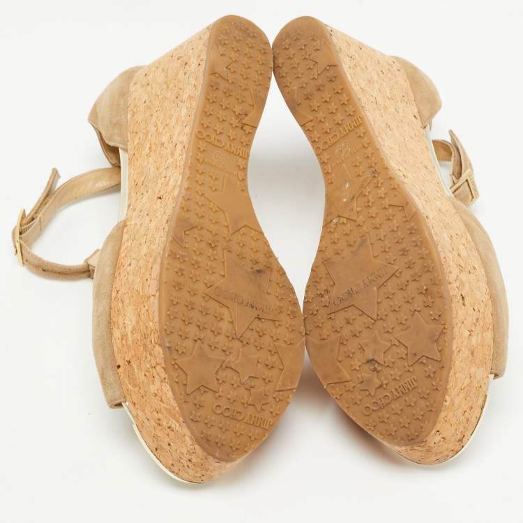 Pre Owned Jimmy Choo Beige Suede Pela Cork Sandals Size 39