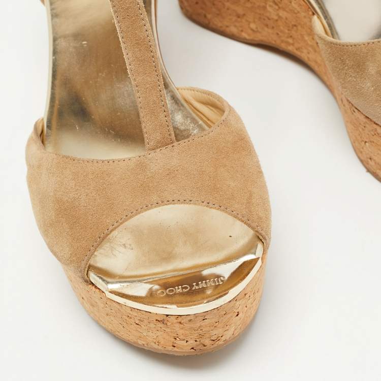 Pre Owned Jimmy Choo Beige Suede Pela Cork Sandals Size 39