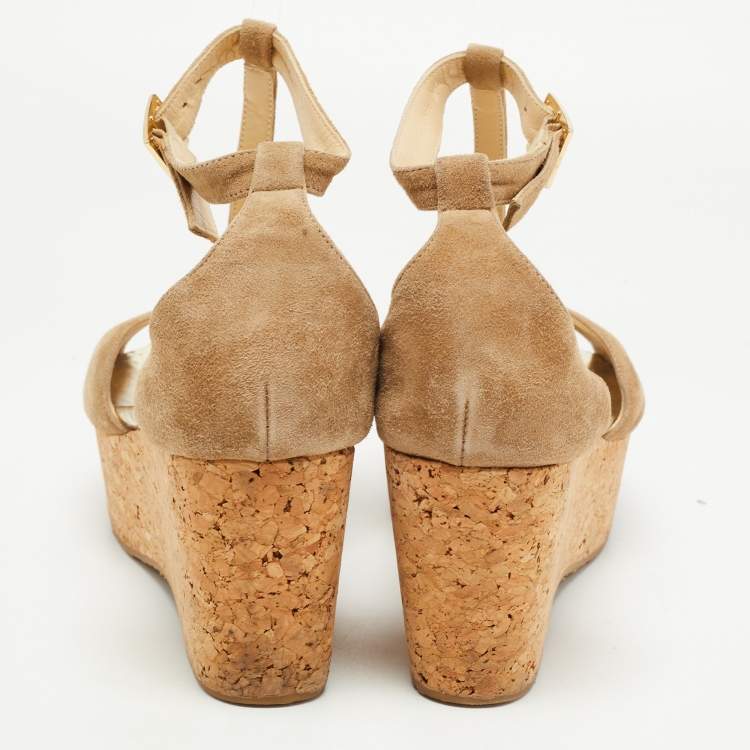 Pre Owned Jimmy Choo Beige Suede Pela Cork Sandals Size 39