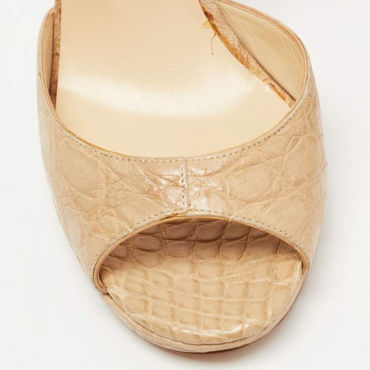 Pre Owned Jimmy Choo Beige Croc Leather Slingback Peep Toe  Sandals Size 39