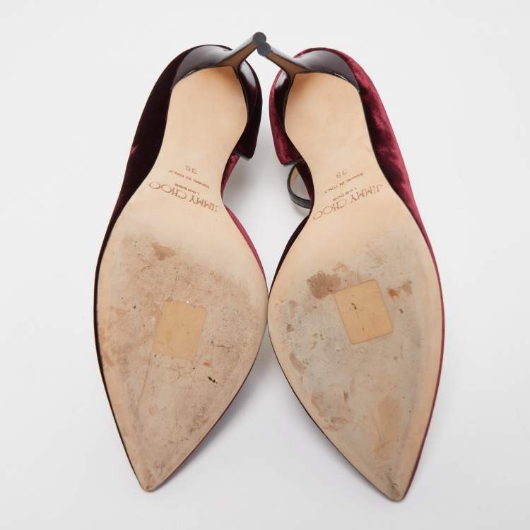 Pre Owned Jimmy Choo Burgundy Leather and Velvet Ankle D'orsay Pumps Size 38