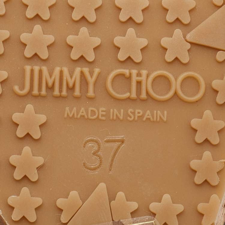 Pre Owned Jimmy Choo Metallic Beige Textured Leather Cork Wedge Ankle Strap Sandals Size 37